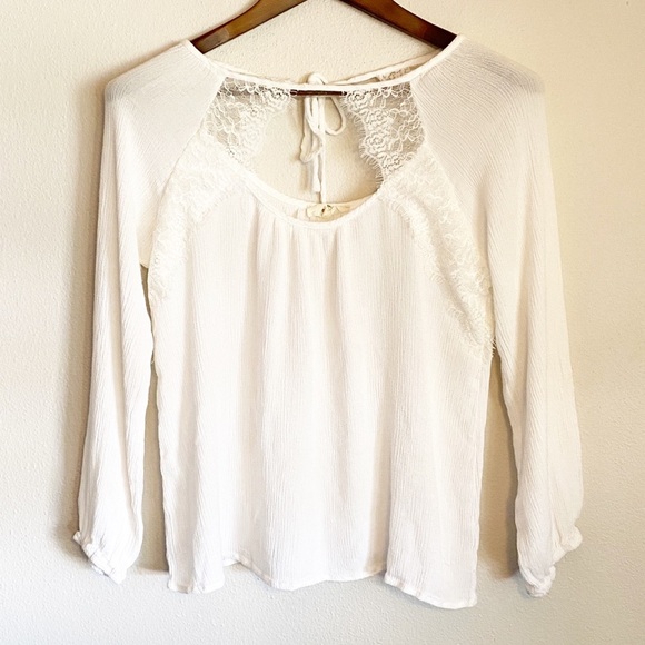 entro Tops - Entro Lace Boho Tie Back Long Sleeve Blouse